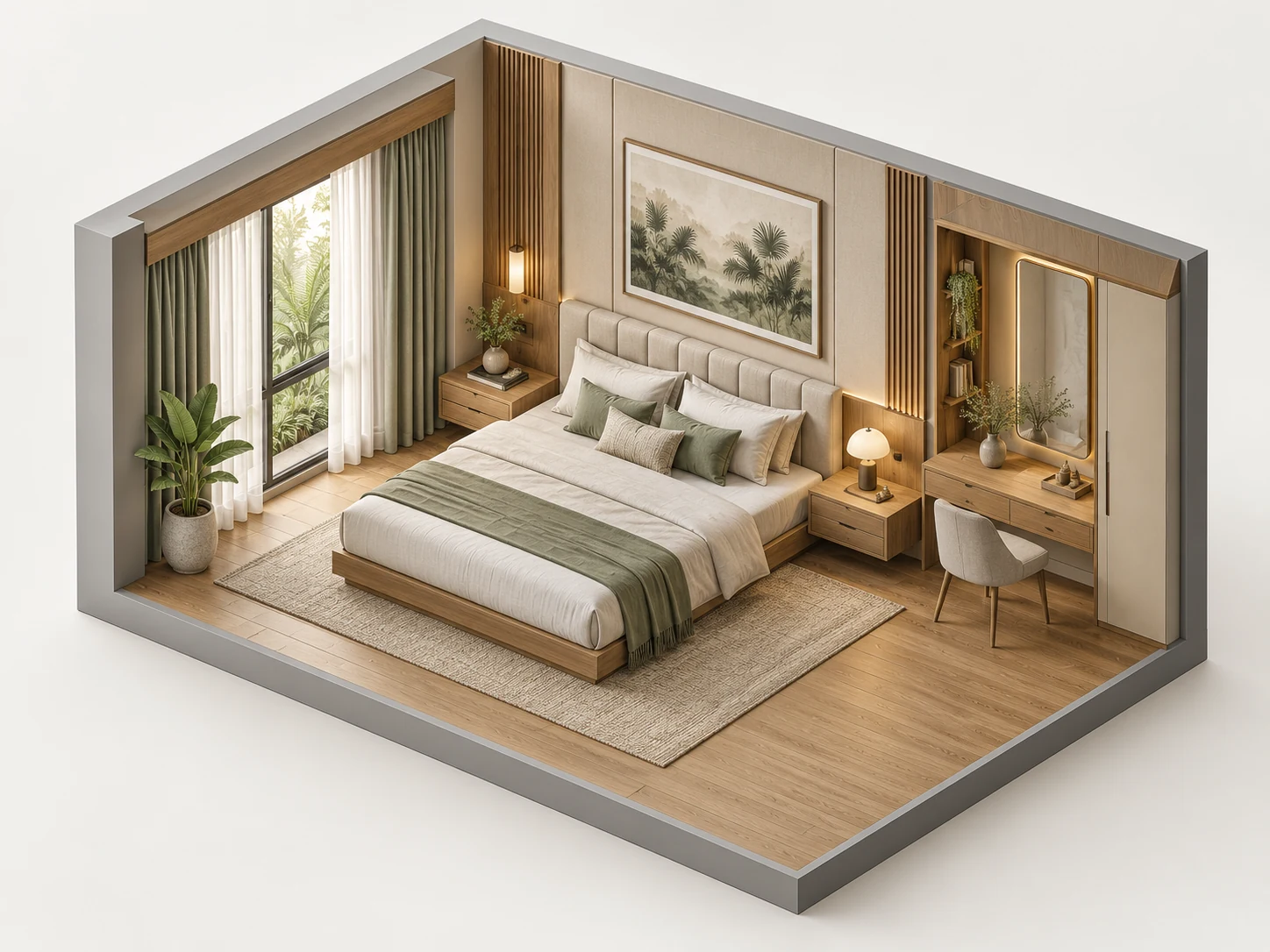 Ilustrasi konsep 3D kamar tidur