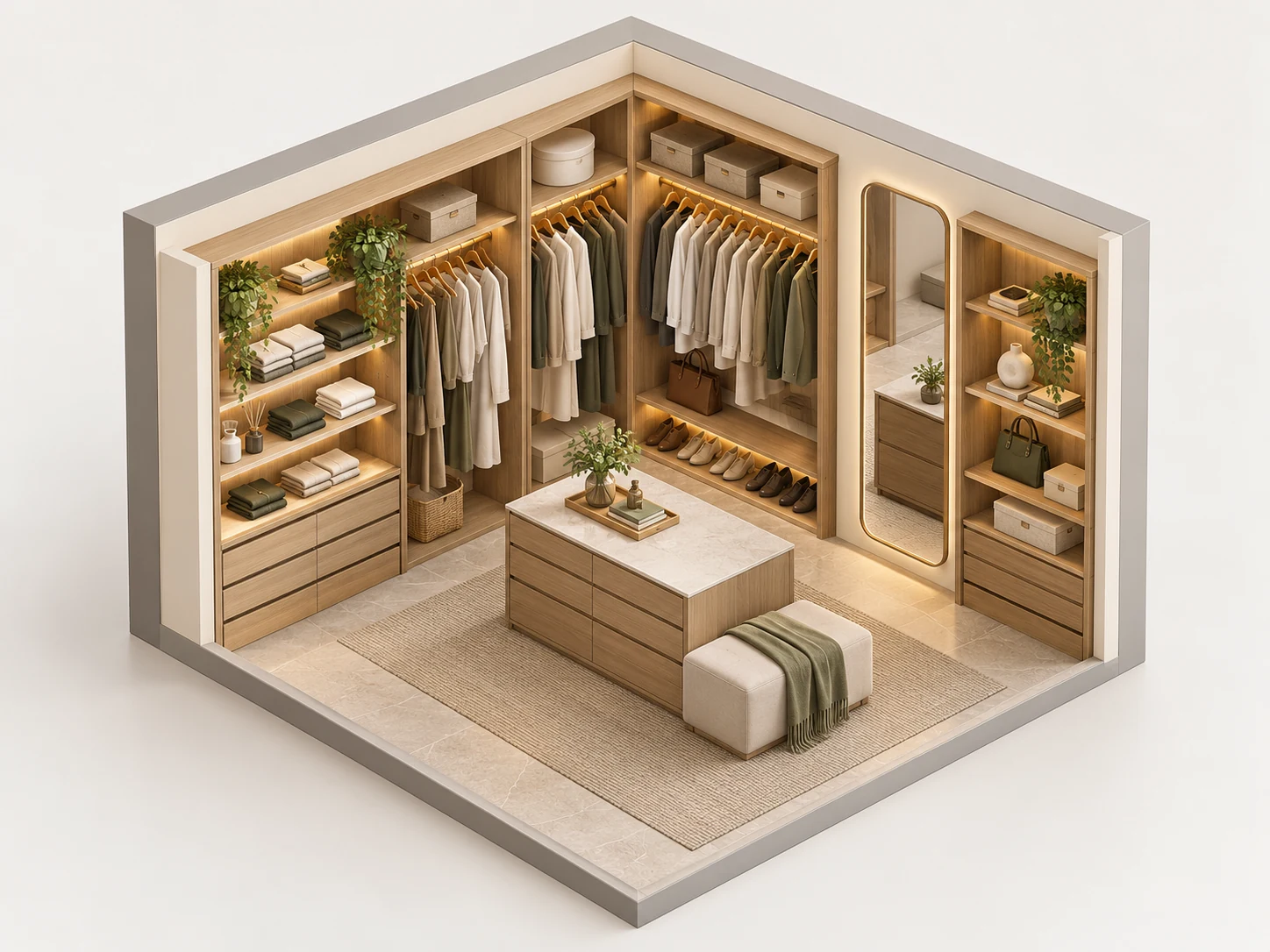 Ilustrasi konsep 3D wardrobe & penyimpanan