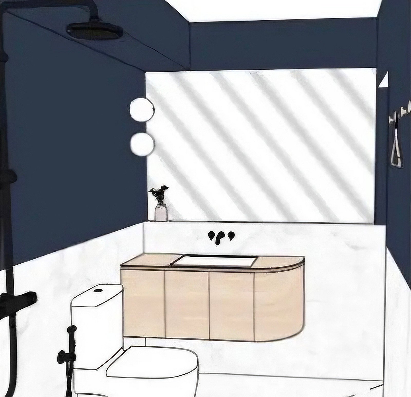 Konsep — Kamar mandi · aksen biru Kemang Village